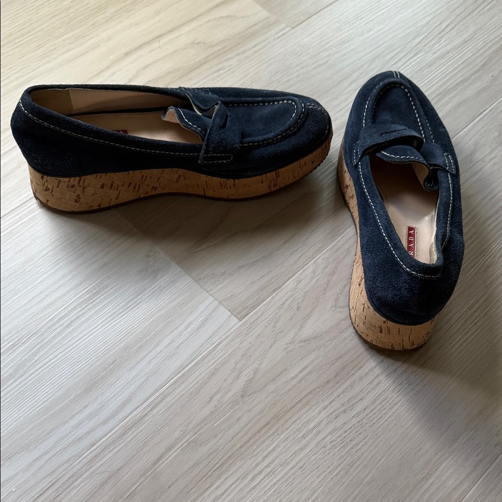 Prada Women's Navy Suede Loafers - Picture 3 of 13